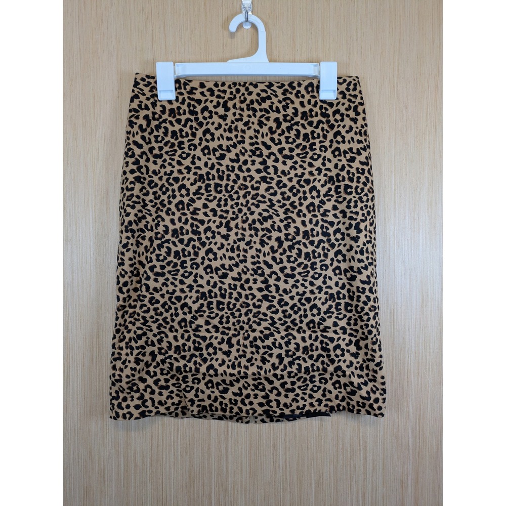 Talbots Leopard Print Pencil Skirt Womens 6 Tan Brown Animal Print Knee Length